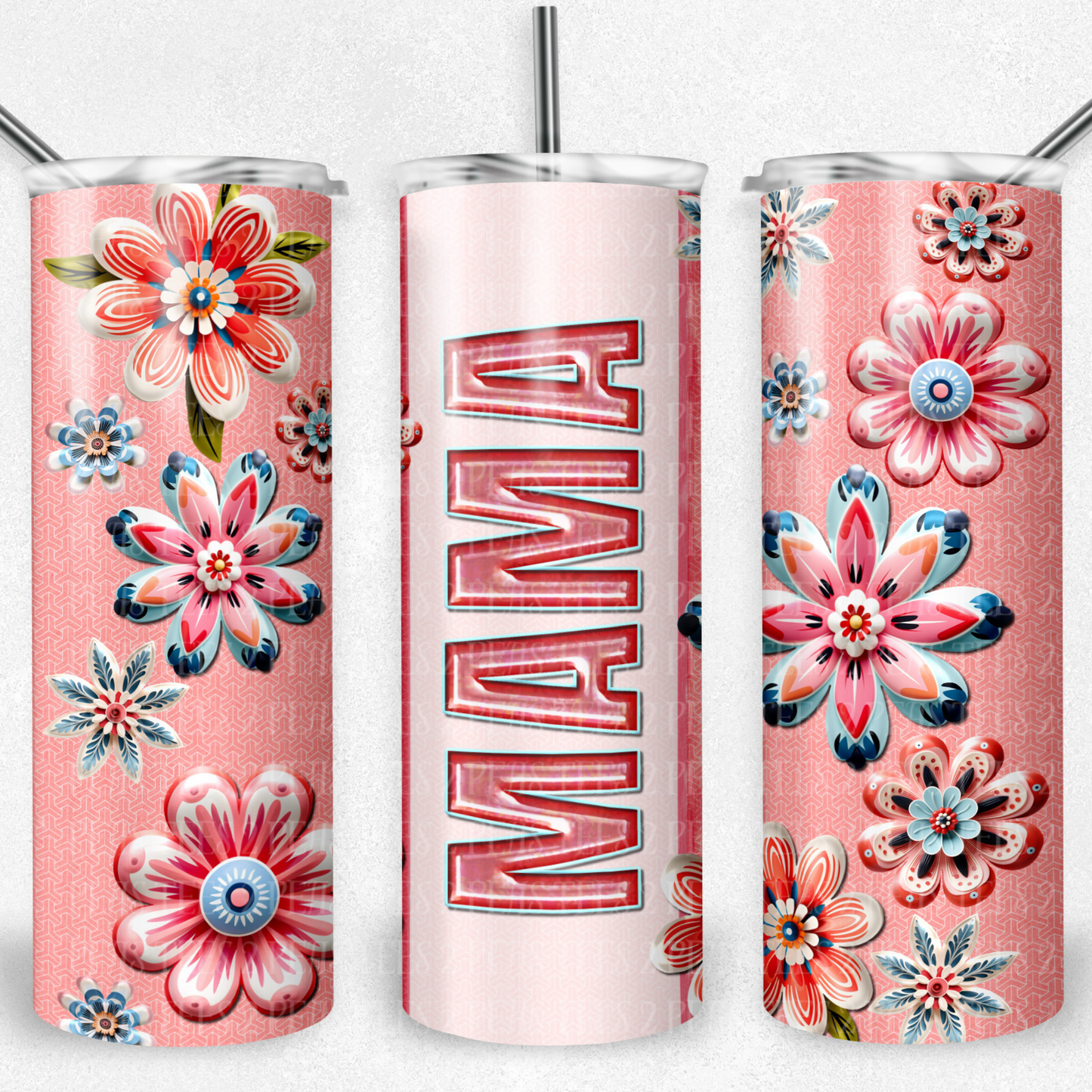 Metallic Pink Floral Mama 20oz Skinny Tumbler