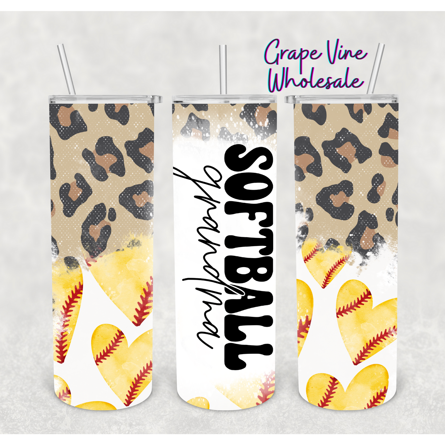 Cheetah Softball Grandma 20oz Skinny Tumbler Grape Vine Wholesale