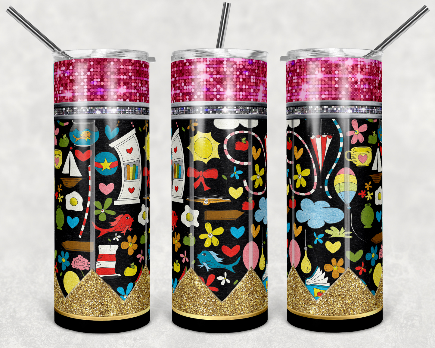 Glitter Pencil *Choose your Class, 36 options!!!* 20oz Skinny Tumbler Grape Vine Wholesale