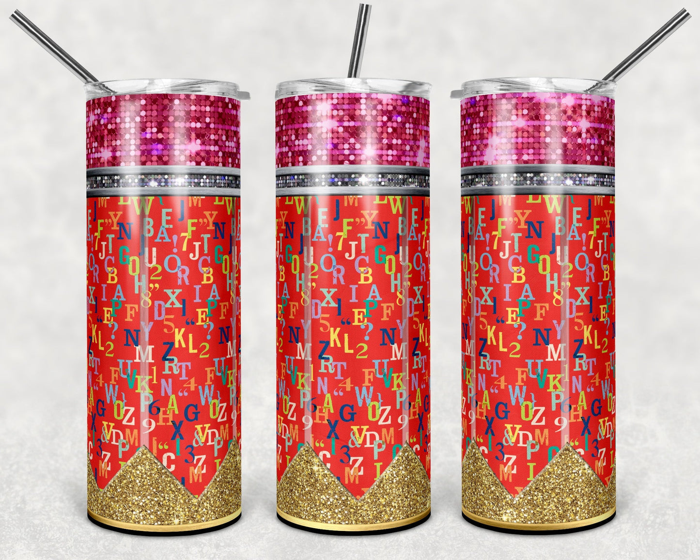 Glitter Pencil *Choose your Class, 36 options!!!* 20oz Skinny Tumbler Grape Vine Wholesale