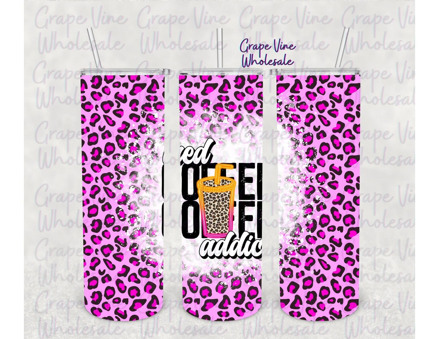 Iced Coffee Addict 20oz Skinny Tumbler Grape Vine Wholesale