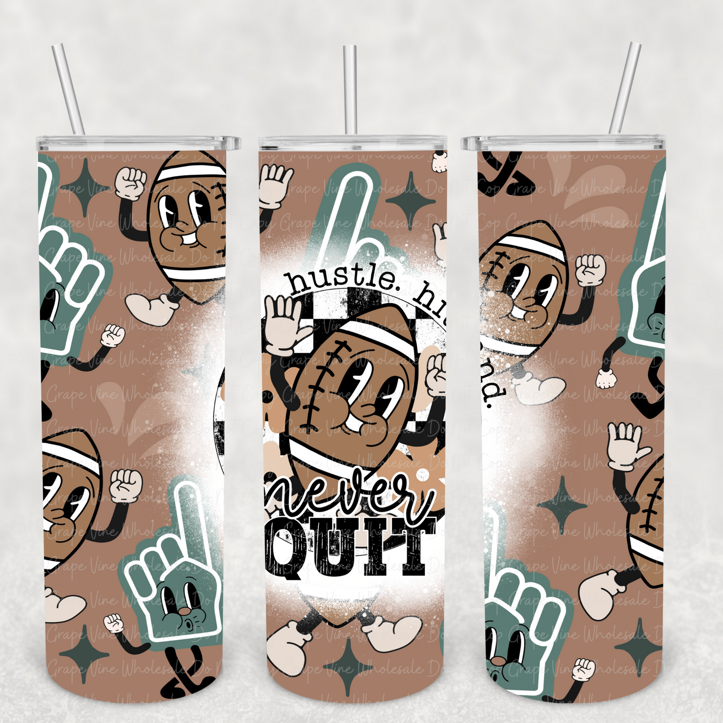 Never Quit (Retro Football) 20oz Skinny Tumbler Grape Vine Wholesale