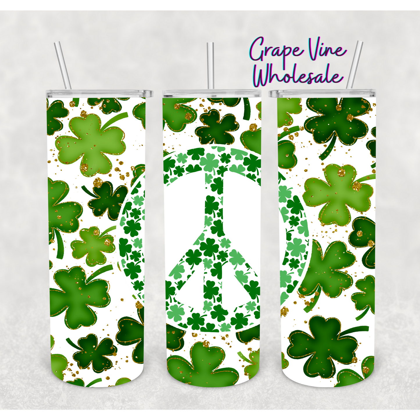 Peace & Lucky Clovers 20oz Skinny Tumbler Grape Vine Wholesale