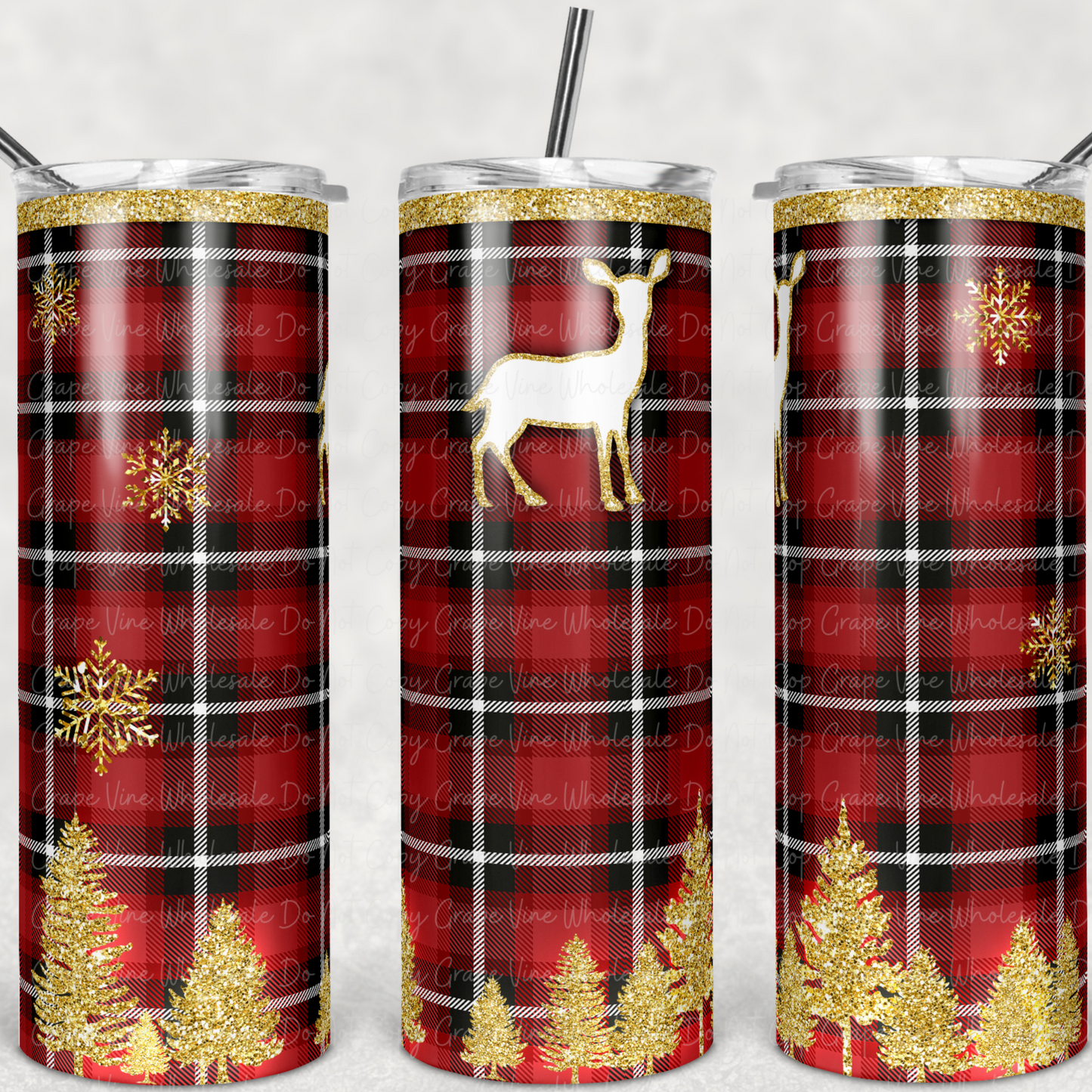 Plaid Female Deer 20oz Skinny Tumbler Grape Vine Wholesale