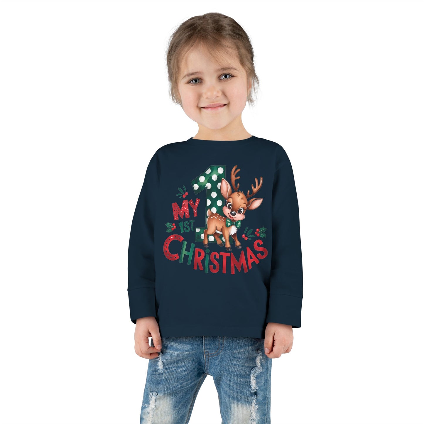 My 1st Christmas Toddler Long Sleeve Tee - Cute Reindeer Design