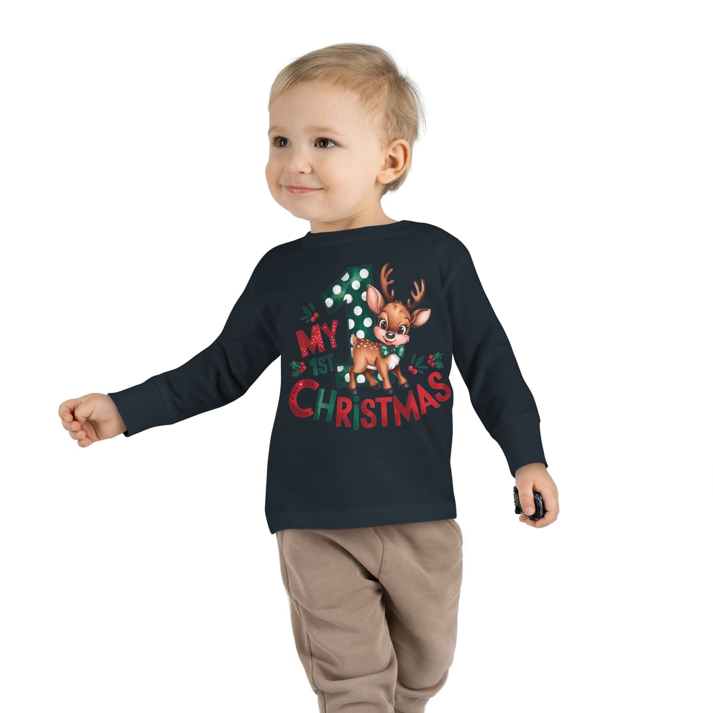 My 1st Christmas Toddler Long Sleeve Tee - Cute Reindeer Design