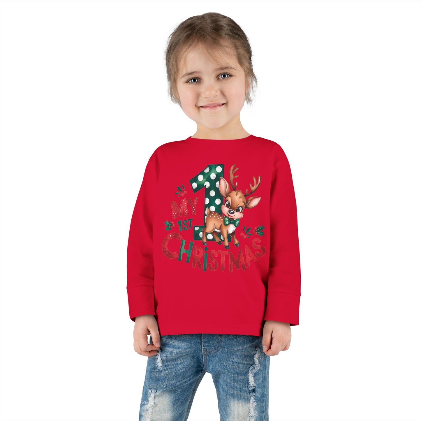 My 1st Christmas Toddler Long Sleeve Tee - Cute Reindeer Design