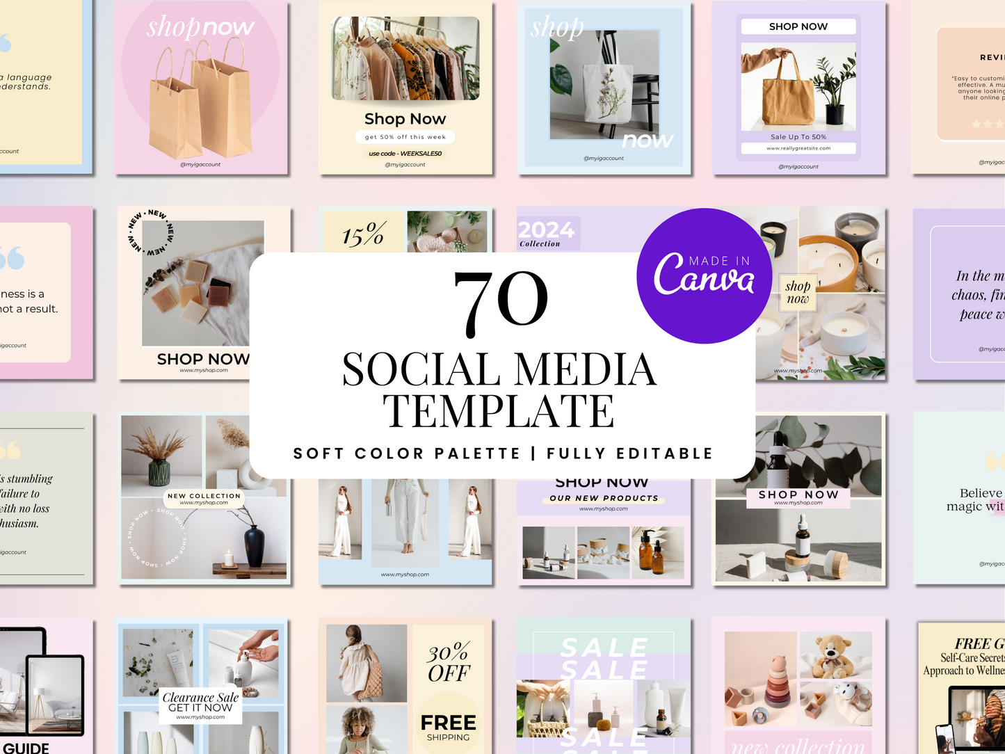 Pastel Social Media Templates (Canva Templates)