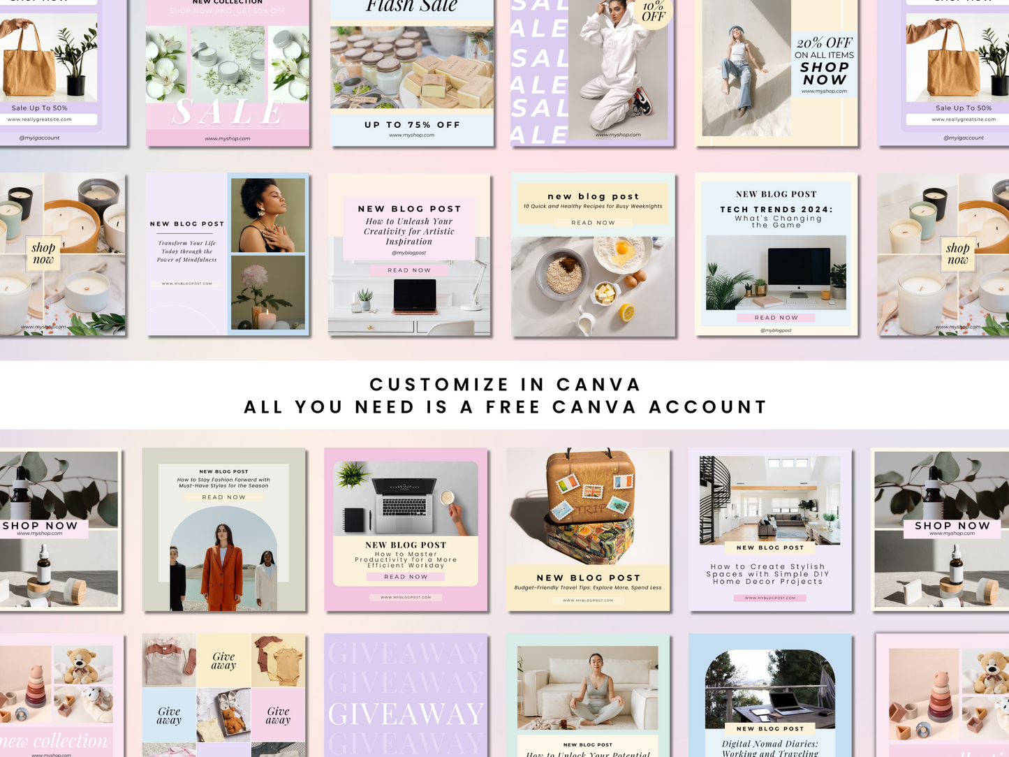 Pastel Social Media Templates (Canva Templates)