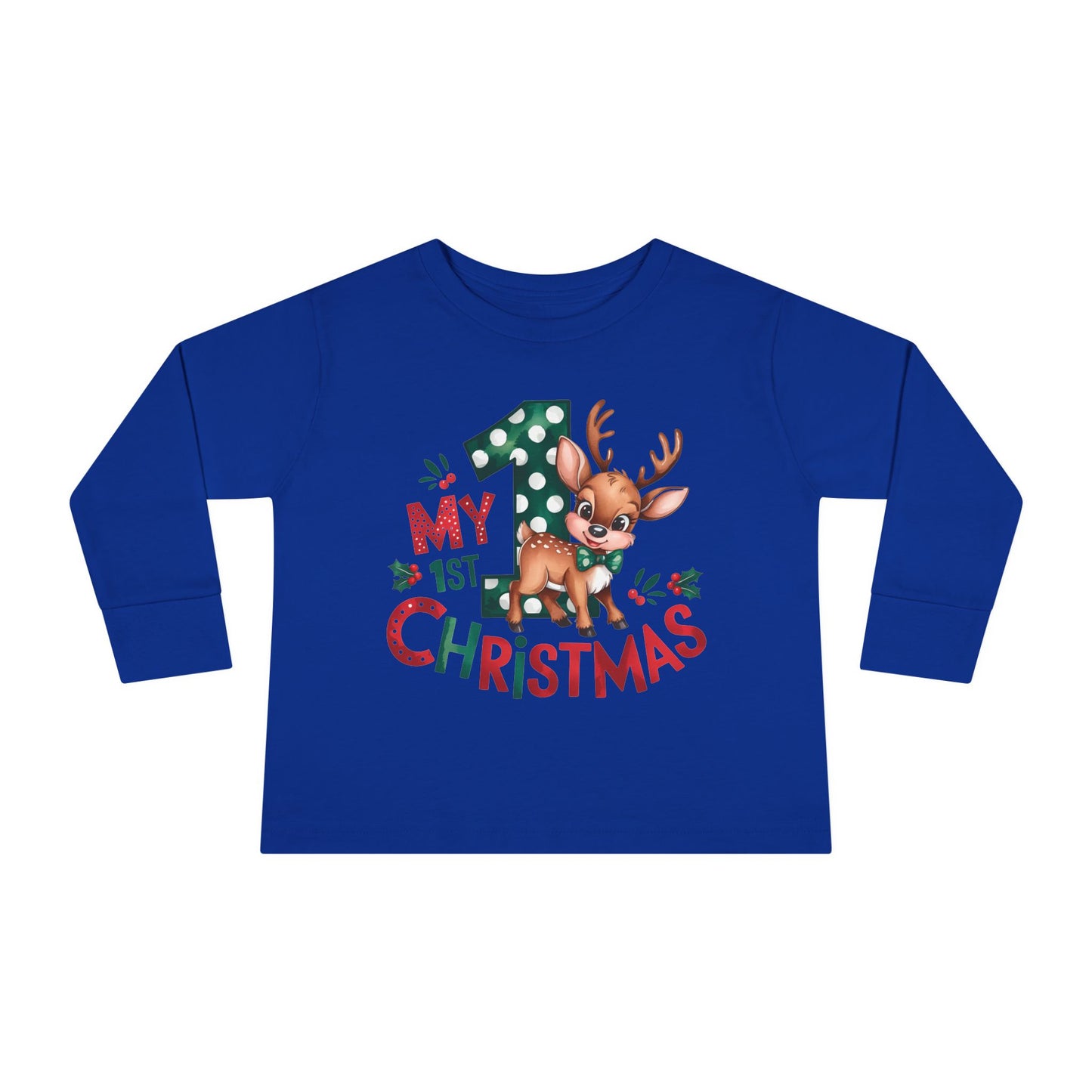 My 1st Christmas Toddler Long Sleeve Tee - Cute Reindeer Design