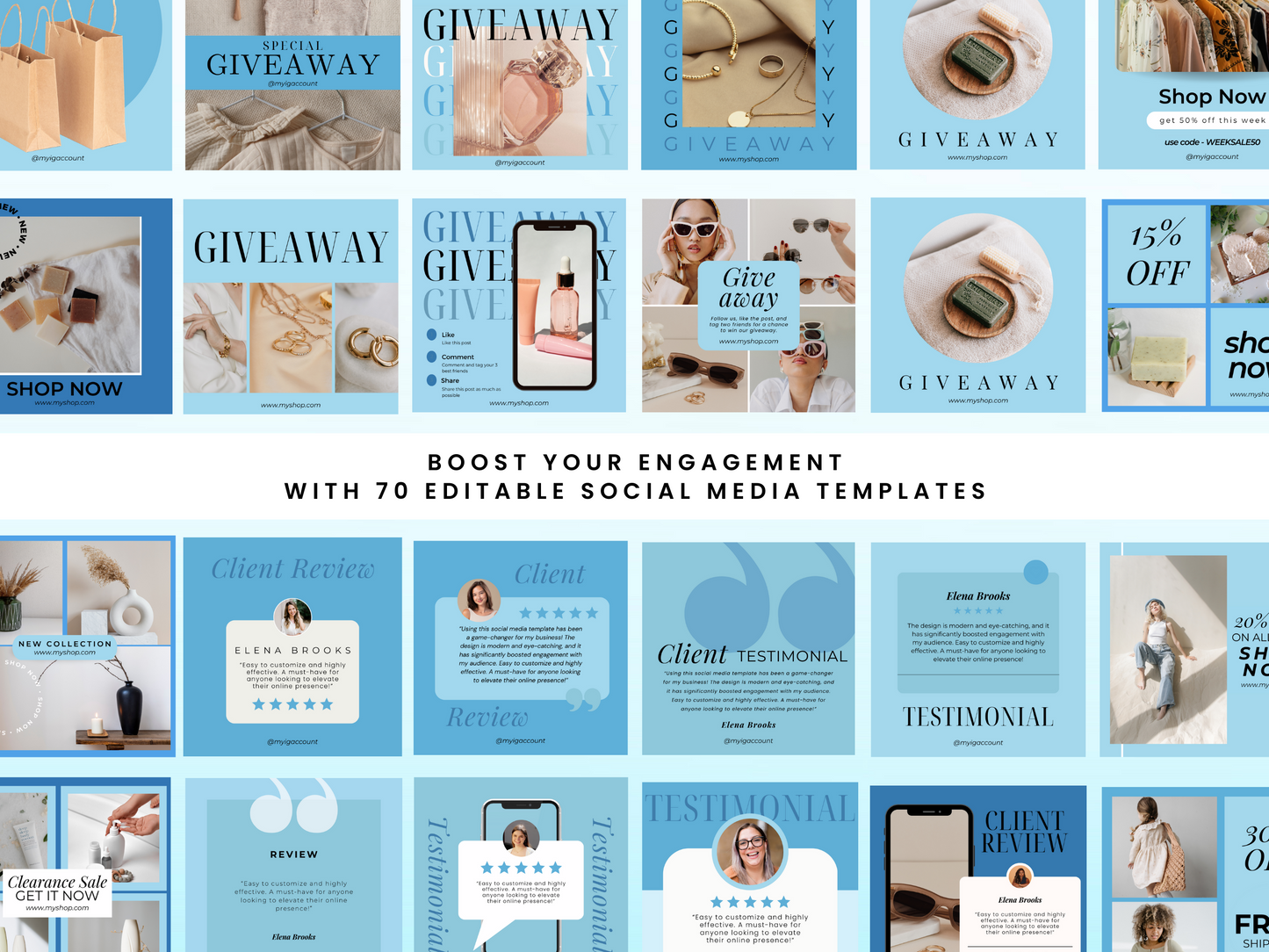 Blue Social Media Templates (Canva Templates)