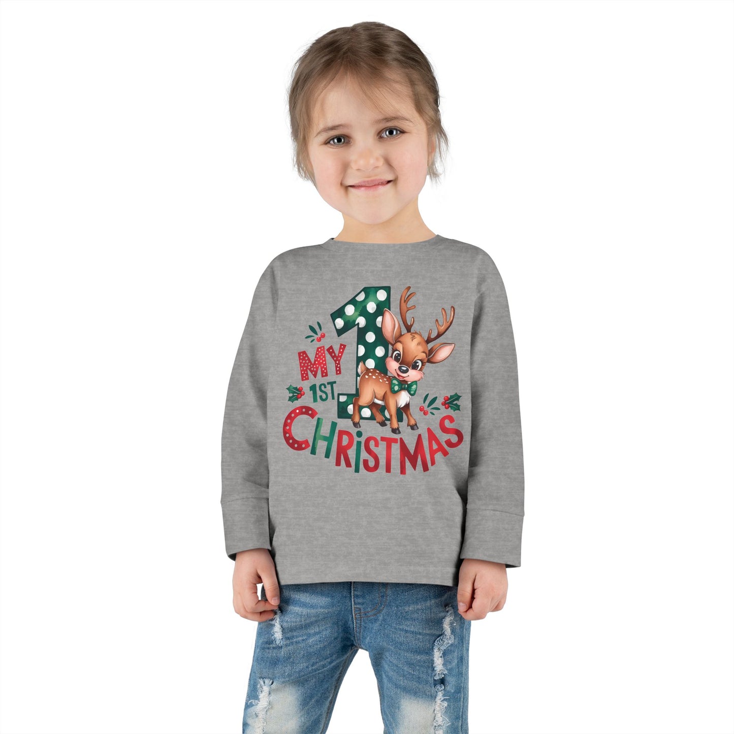 My 1st Christmas Toddler Long Sleeve Tee - Cute Reindeer Design