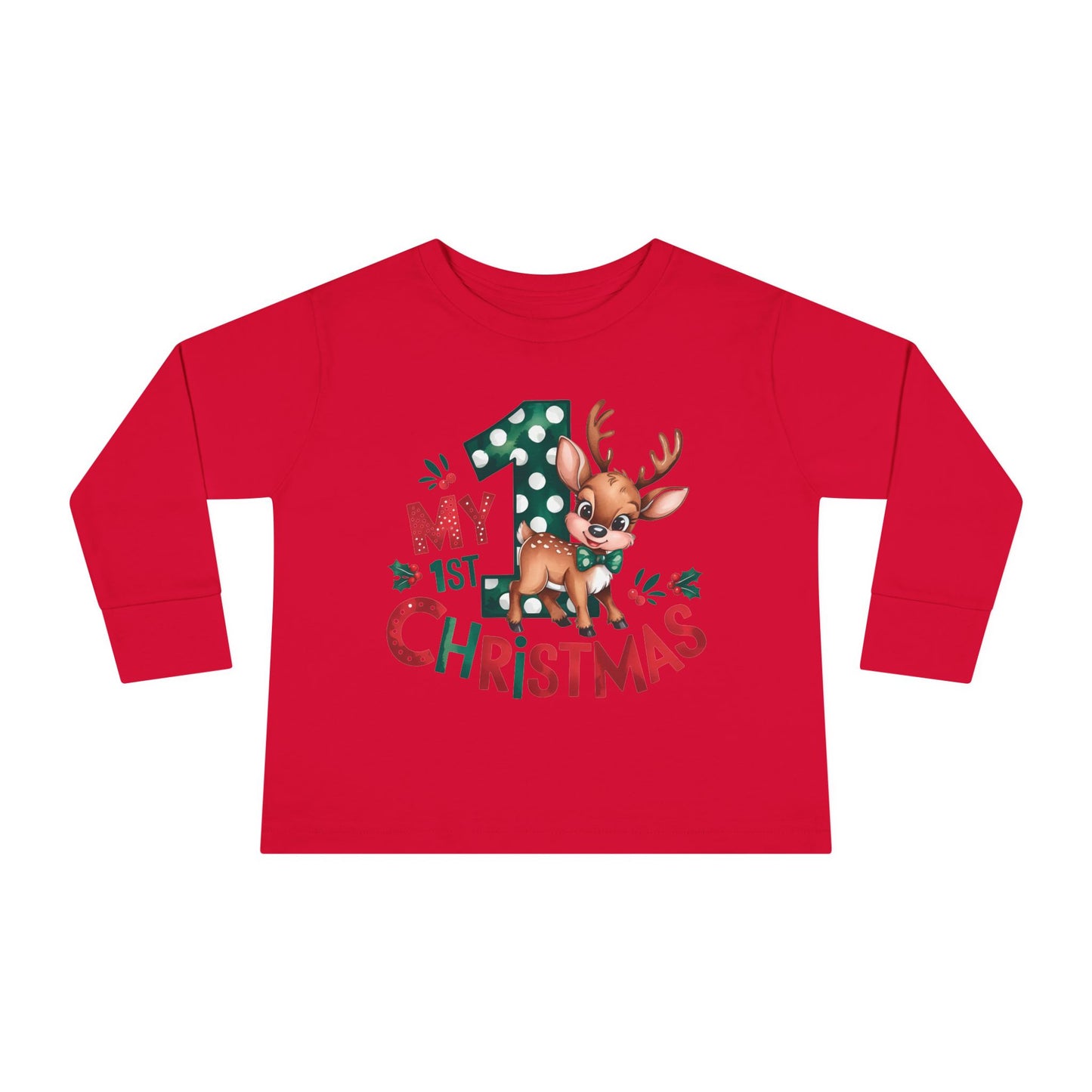 My 1st Christmas Toddler Long Sleeve Tee - Cute Reindeer Design