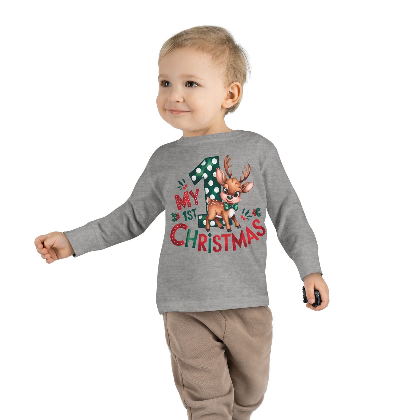 My 1st Christmas Toddler Long Sleeve Tee - Cute Reindeer Design