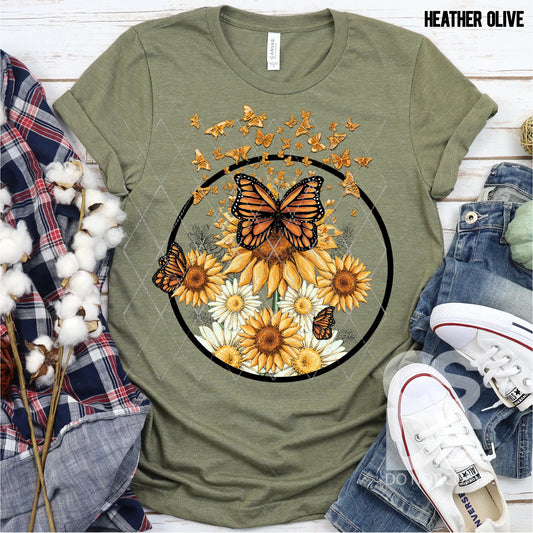 Fall Sunflower and Butterflies Choose Your shirt Style - 2 Peas Tees