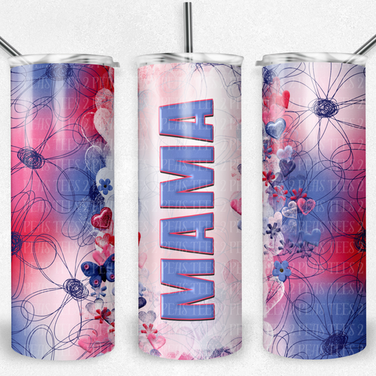 Pink and Purple Flowers Mama  20oz Skinny Tumbler