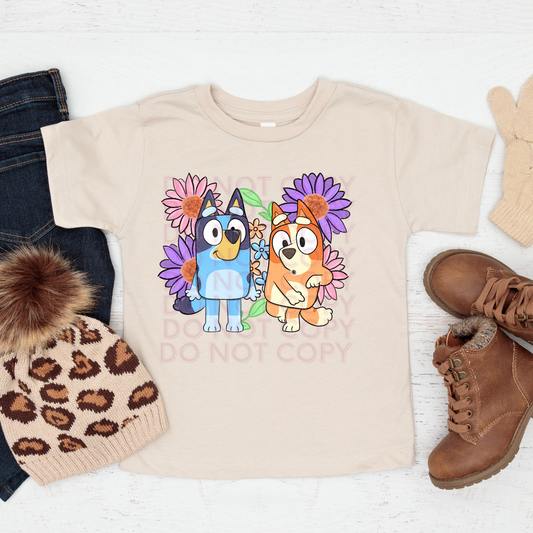 Flowers and Bluey and Bingo -infant to youth sizes available- - 2 Peas Tees