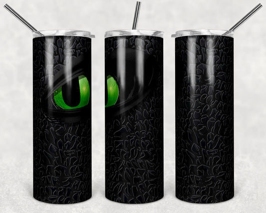 Black Dragon Tumbler -Mythical Dragon  Tumbler- Toothless- -Dragon Scales Tumbler-  Skinny Tumbler - 20oz Tumbler with Lid and Straw - 2 Peas Tees