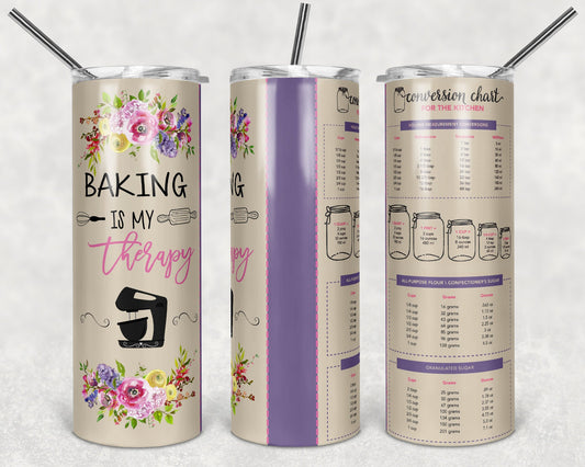 Baking Is My Therapy Tumbler - Baking  Tumbler- Measuring Cup Tumbler-  Baker Tumbler - 20oz Tumbler with Lid and Straw - 2 Peas Tees