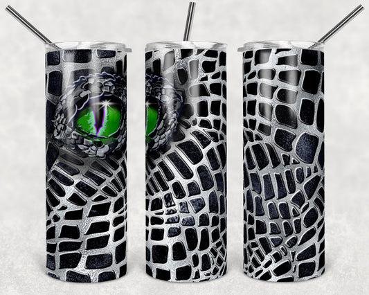 Black  and White Dragon Tumbler -Dragon Scales Tumbler-  Skinny Tumbler - 20oz Tumbler with Lid and Straw - 2 Peas Tees