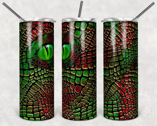 Christmas Dragon Tumbler -Dragon Scales Tumbler-  Skinny Tumbler - 20oz Tumbler with Lid and Straw - 2 Peas Tees