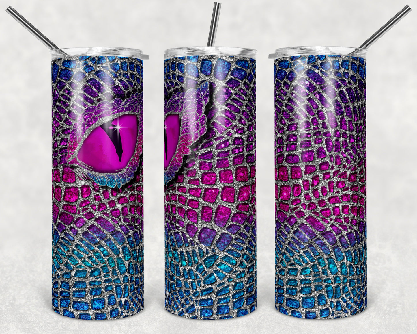 Cool Colors Silver Glitter Dragon Tumbler -Dragon Scales Tumbler-  Skinny Tumbler - 20oz Tumbler with Lid and Straw - 2 Peas Tees