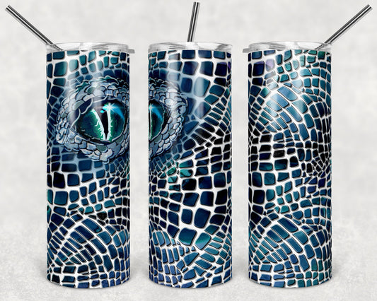 Blue  and White Dragon Tumbler - Water Dragon- -Dragon Scales Tumbler-  Skinny Tumbler - 20oz Tumbler with Lid and Straw - 2 Peas Tees