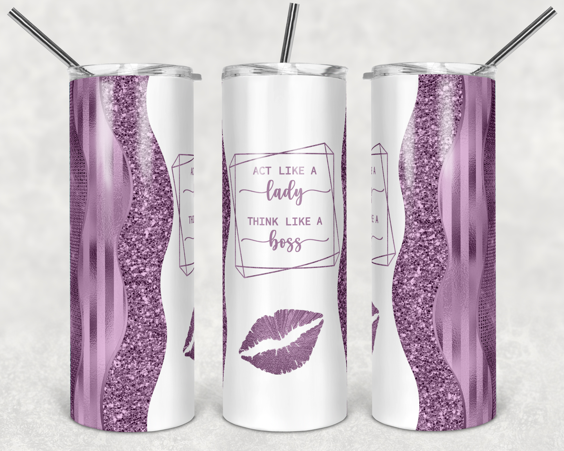 Act Like a Lady Think Like a Boss with lipstick kiss *Choose Your Color* 20oz Skinny Tumbler Grape Vine Wholesale