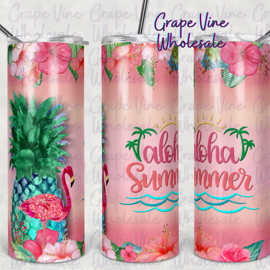 Aloha Summer Flamingo 20oz Skinny Tumbler Grape Vine Wholesale