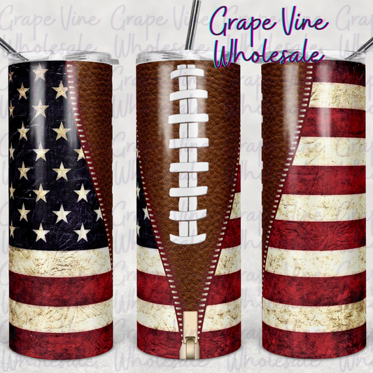 American Flag with Football Zipper 20oz Skinny Tumbler Grape Vine Wholesale