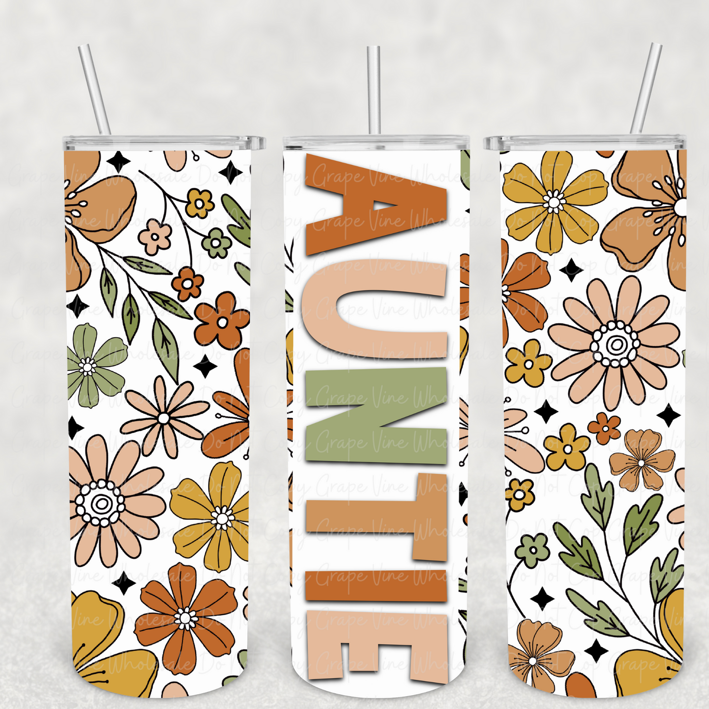 Auntie (Retro Flowers) 20oz Skinny Tumbler Grape Vine Wholesale