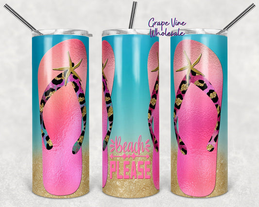 Beach Please Leopard Flip Flop 20oz Skinny Tumbler Grape Vine Wholesale