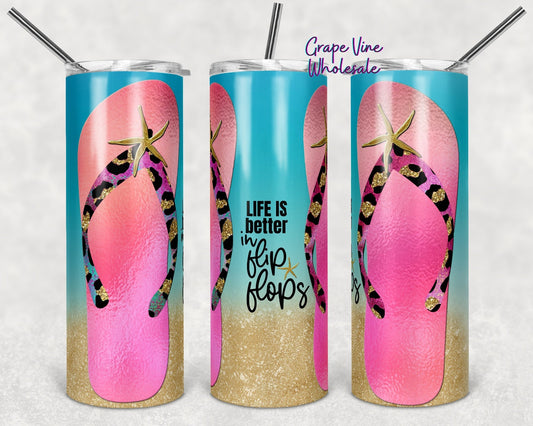 Beach Theme Life Is Better In Flip Flops 20oz Skinny Tumbler Grape Vine Wholesale