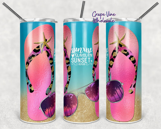 Beach Theme Sunrise Sunburn Sunset 20oz Skinny Tumbler Grape Vine Wholesale