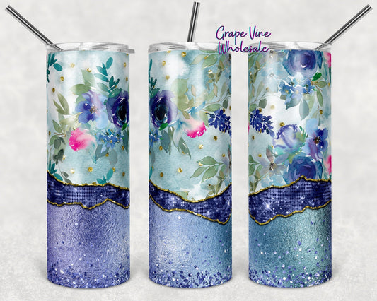 Blue & Pink Floral Tears Mockup 20oz Skinny Tumbler Grape Vine Wholesale