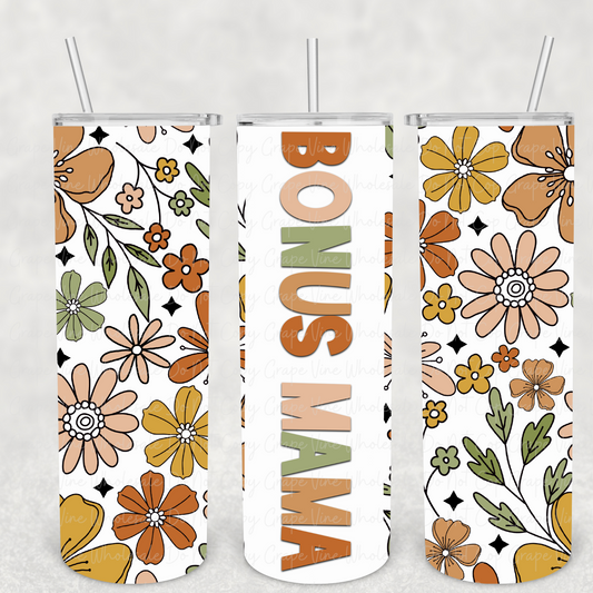 Bonus Mama (Retro Flowers) 20oz Skinny Tumbler Grape Vine Wholesale