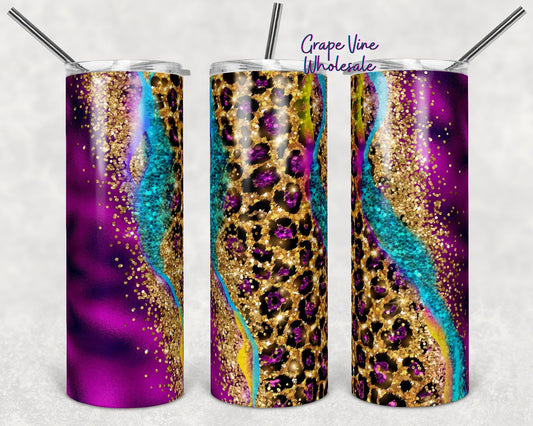 Cheetah Geode Glitter Burst Milky Way 20oz Skinny Tumbler Grape Vine Wholesale