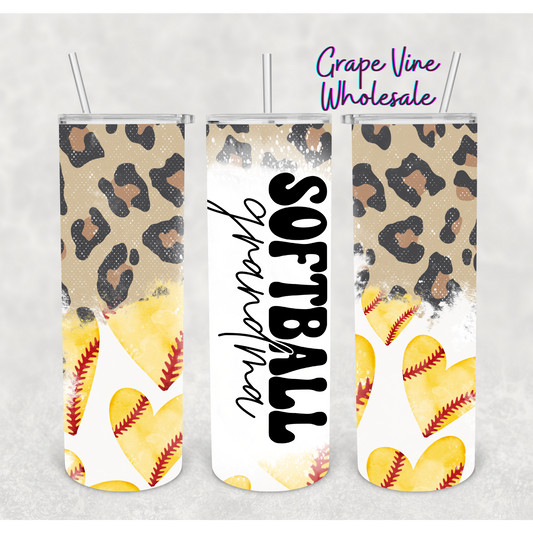 Cheetah Softball Grandma 20oz Skinny Tumbler Grape Vine Wholesale