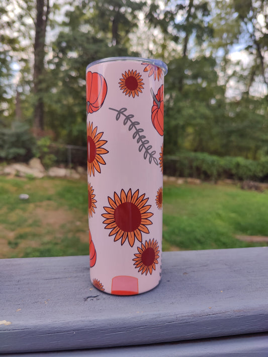 Cozy Fall (peach) 20oz Skinny Tumbler Grape Vine Wholesale