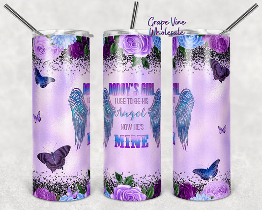 Daddy's Girl Now He's My Angel Purple 20oz Skinny Tumbler Grape Vine Wholesale