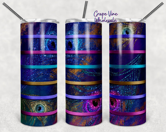 Deep Tone Peacock Stoke & Stripe 20oz Skinny Tumbler Grape Vine Wholesale