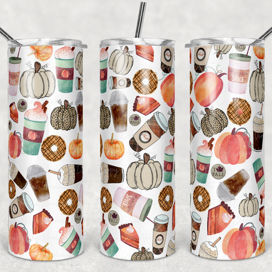 Fall Doodle Coffee 20oz Skinny Tumbler Grape Vine Wholesale