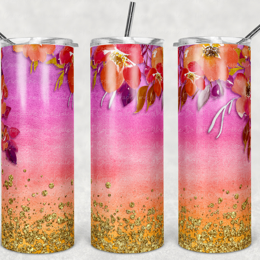 Fall Floral Glitter Sunset 20oz Skinny Tumbler Grape Vine Wholesale