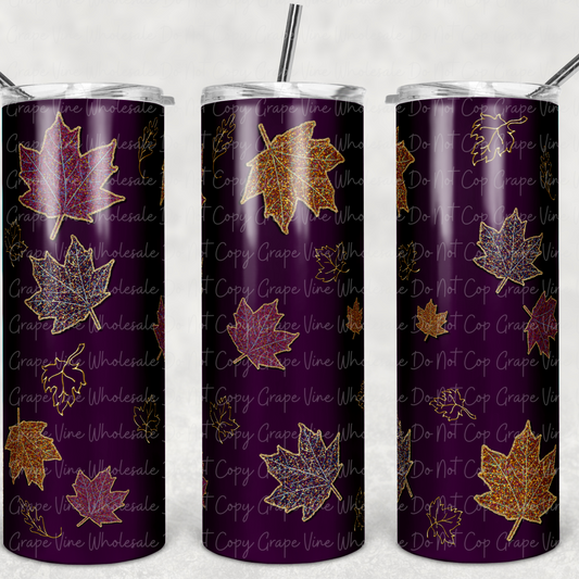 Fall Leaves (burgundy glitter) 20oz Skinny Tumbler Grape Vine Wholesale