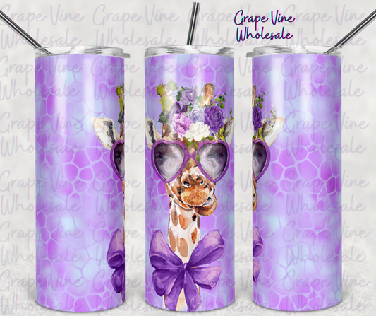 Fancy Giraffe With Sunglasses 20oz Skinny Tumbler Grape Vine Wholesale