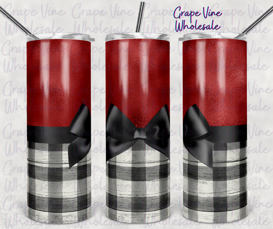 Farmhouse Plaid Red Bow 20oz Skinny Tumbler Grape Vine Wholesale