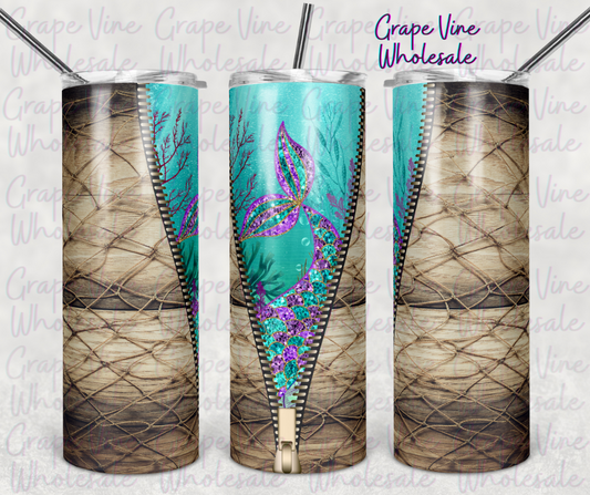 Fish Net Sequin Mermaid Zipper 20oz Skinny Tumbler Grape Vine Wholesale