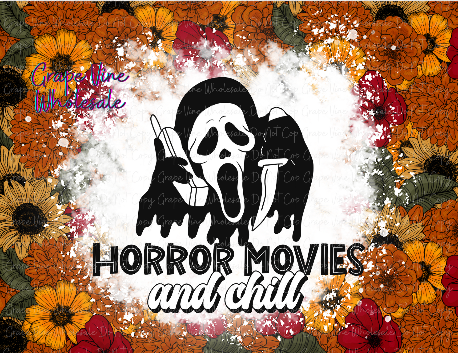 Horror Movies and Chill - fall colors- 20oz Skinny Tumbler Grape Vine Wholesale