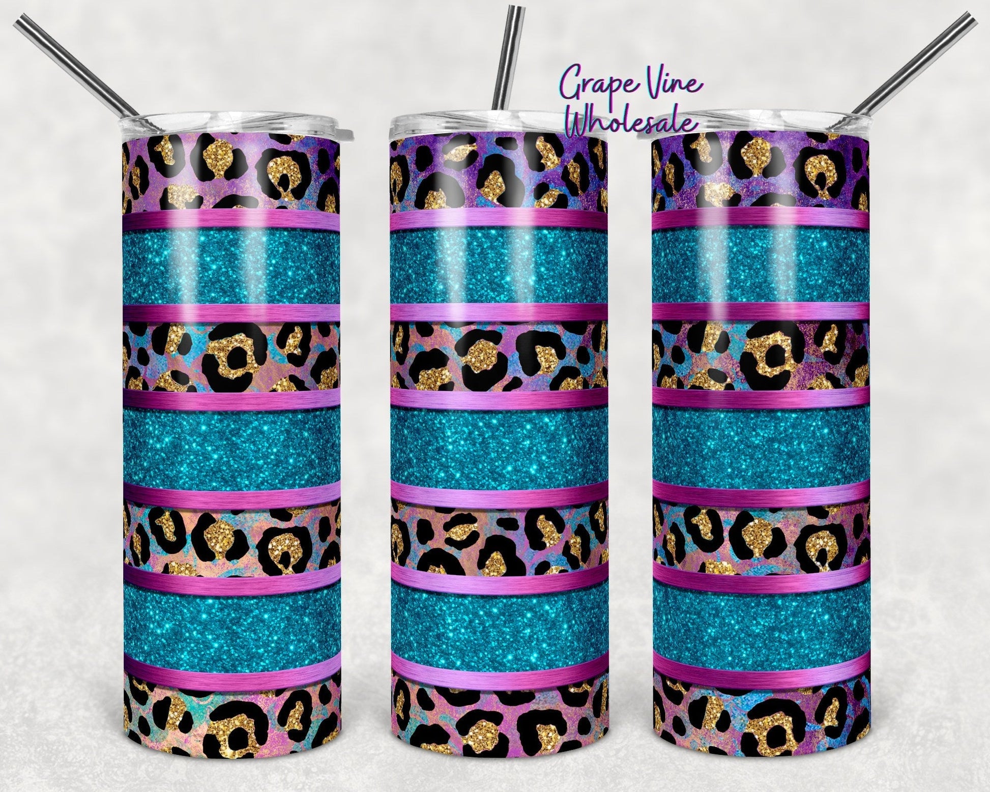 Just Like A Cheetah, But With A Dash Of Glitter 20oz Skinny Tumbler Grape Vine Wholesale