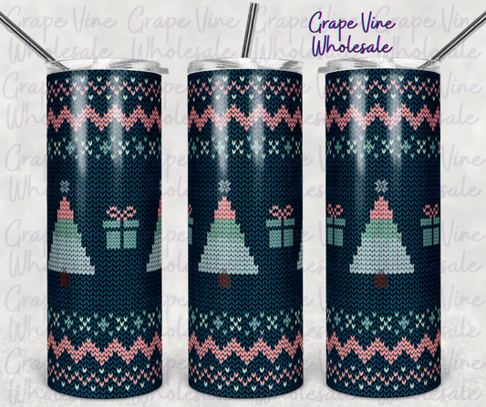 Knitted Christmas Present Christmas Sweater 20oz Skinny Tumbler Grape Vine Wholesale